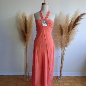 Coral 100% Silk Maxi Dress